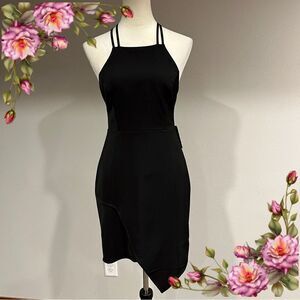 Express Elegant Black Halter mini Dress with open back details size 4